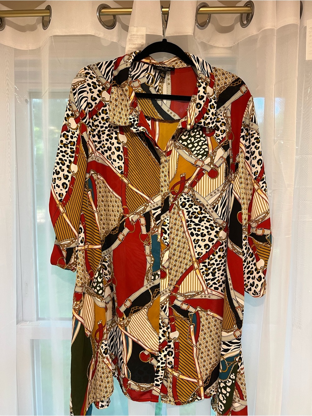 Melissa Paige Red Multi-Print Button Front Blouse